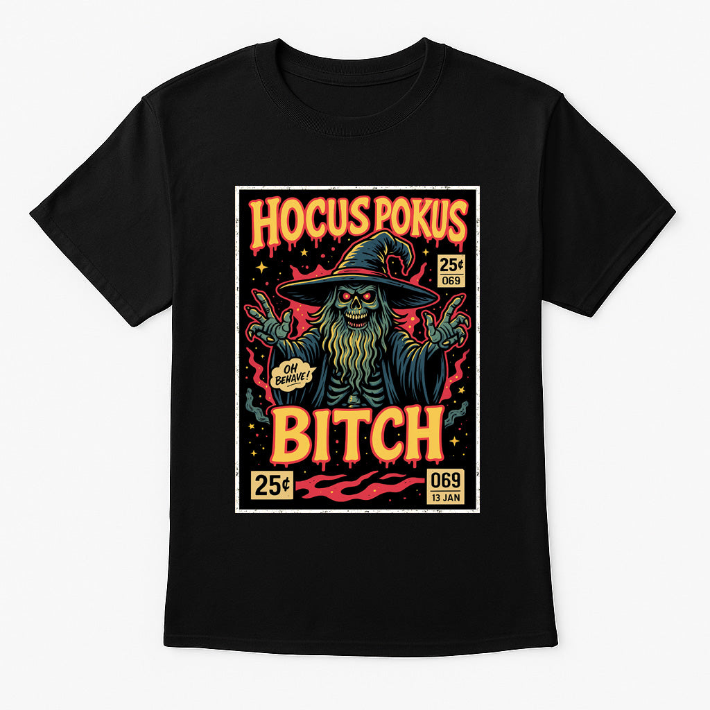 Hocus Pokus Unisex T-Shirt – Skeleton Witchy Wizard Funny Gothic Halloween Magic
