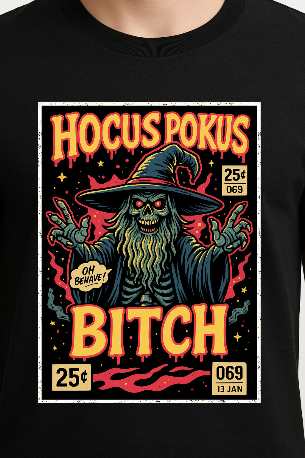 Hocus Pokus Unisex T-Shirt – Skeleton Witchy Wizard Funny Gothic Halloween Magic