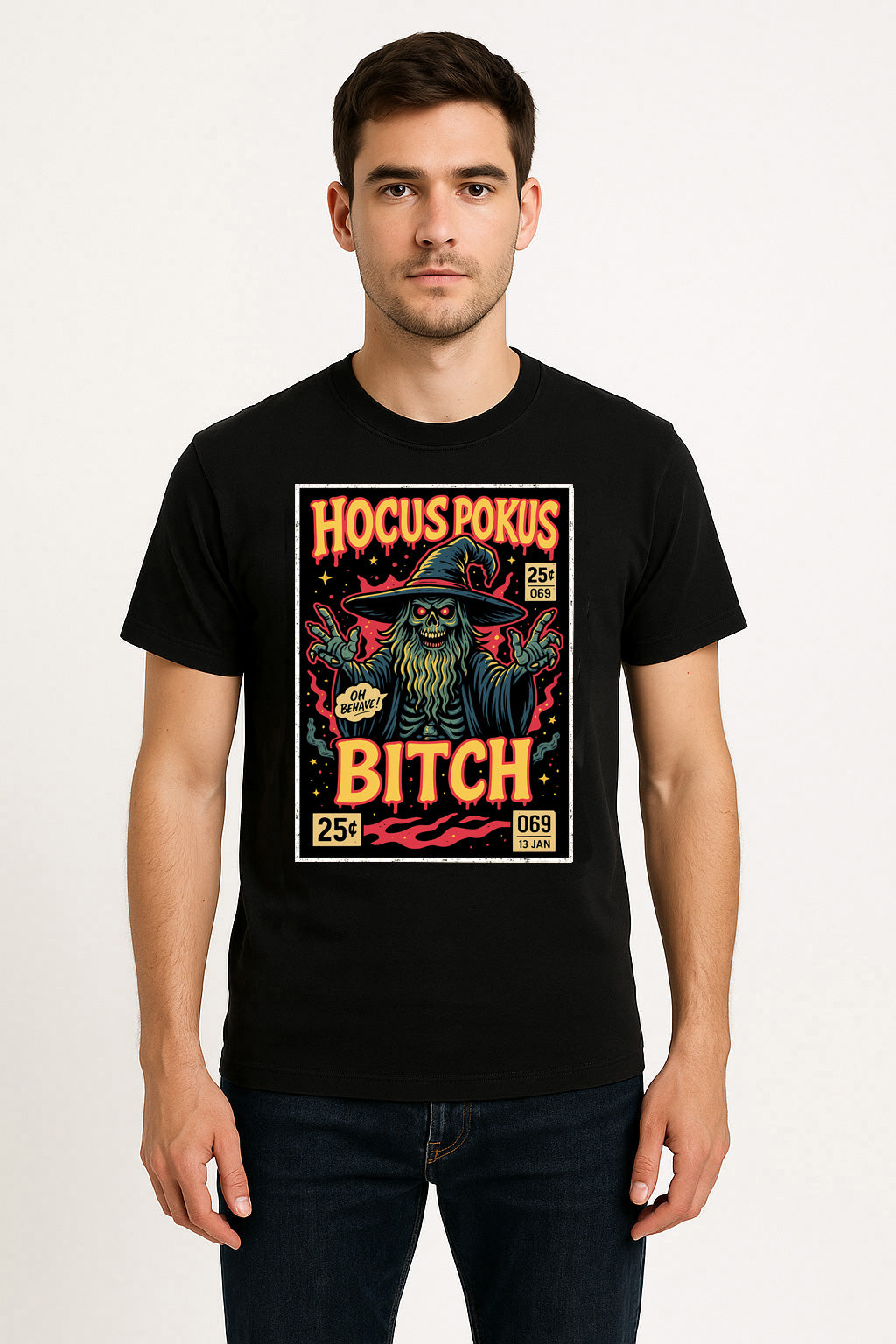 Hocus Pokus Unisex T-Shirt – Skeleton Witchy Wizard Funny Gothic Halloween Magic