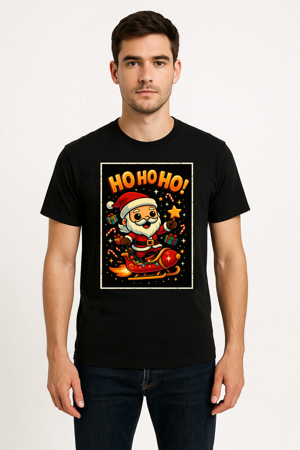 Ho Ho Ho Santa Rocket Sleigh Unisex Christmas T-Shirt or Hoodie