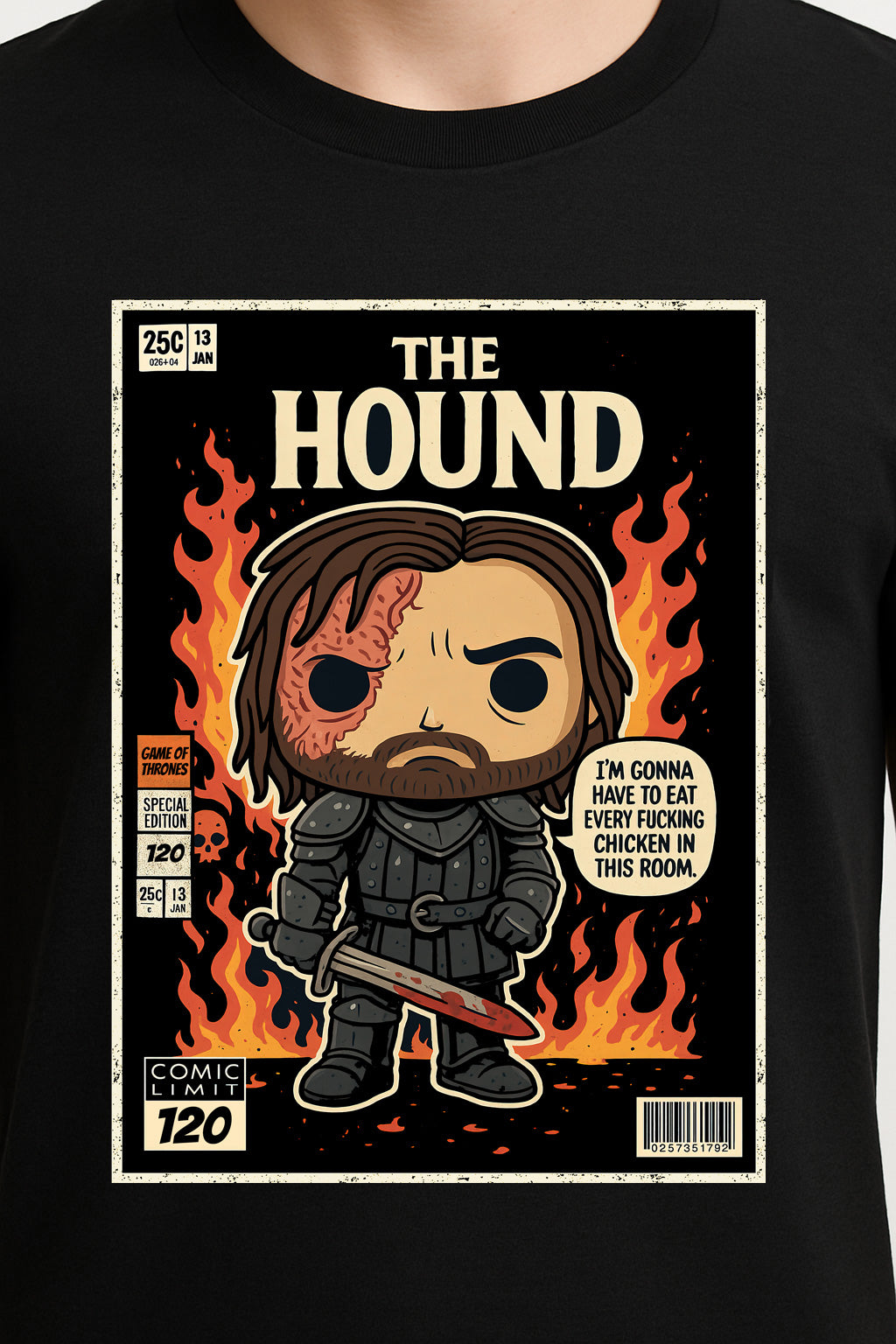 Game of Thrones The Hound Unisex Comic T-Shirt – Fire & Fury Warrior Fan Tee