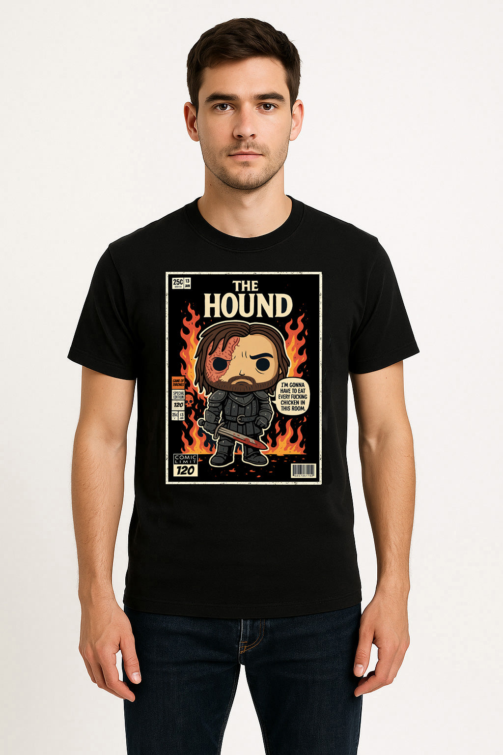 Game of Thrones The Hound Unisex Comic T-Shirt – Fire & Fury Warrior Fan Tee