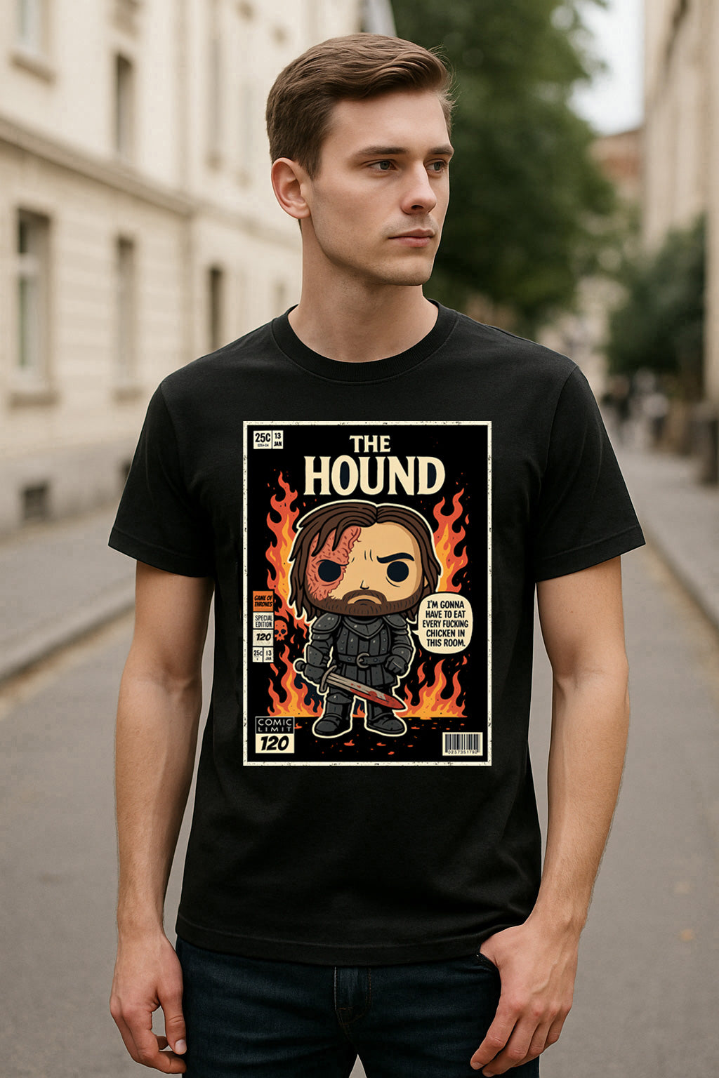 Game of Thrones The Hound Unisex Comic T-Shirt – Fire & Fury Warrior Fan Tee