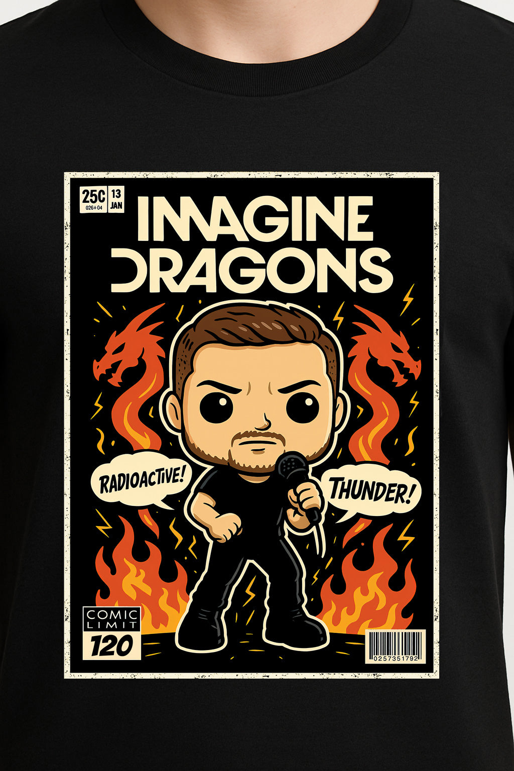Imagine Dragons Unisex T-Shirt – “Radioactive” & “Thunder” Cartoon Pop Art Fan Graphic Tee