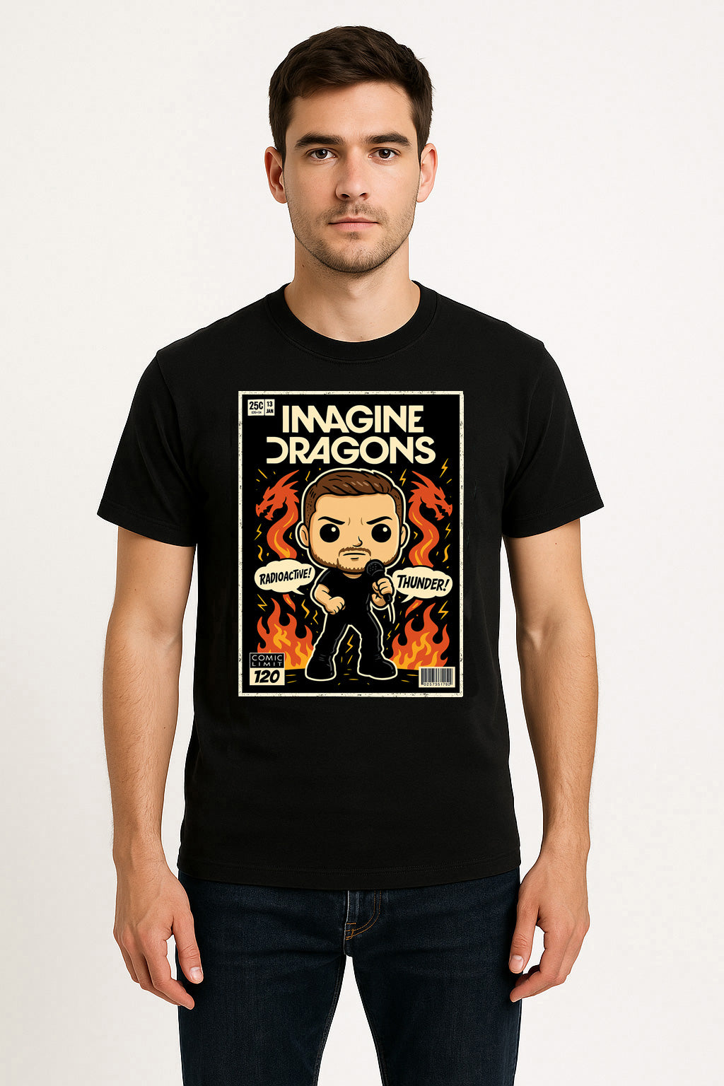 Imagine Dragons Unisex T-Shirt – “Radioactive” & “Thunder” Cartoon Pop Art Fan Graphic Tee