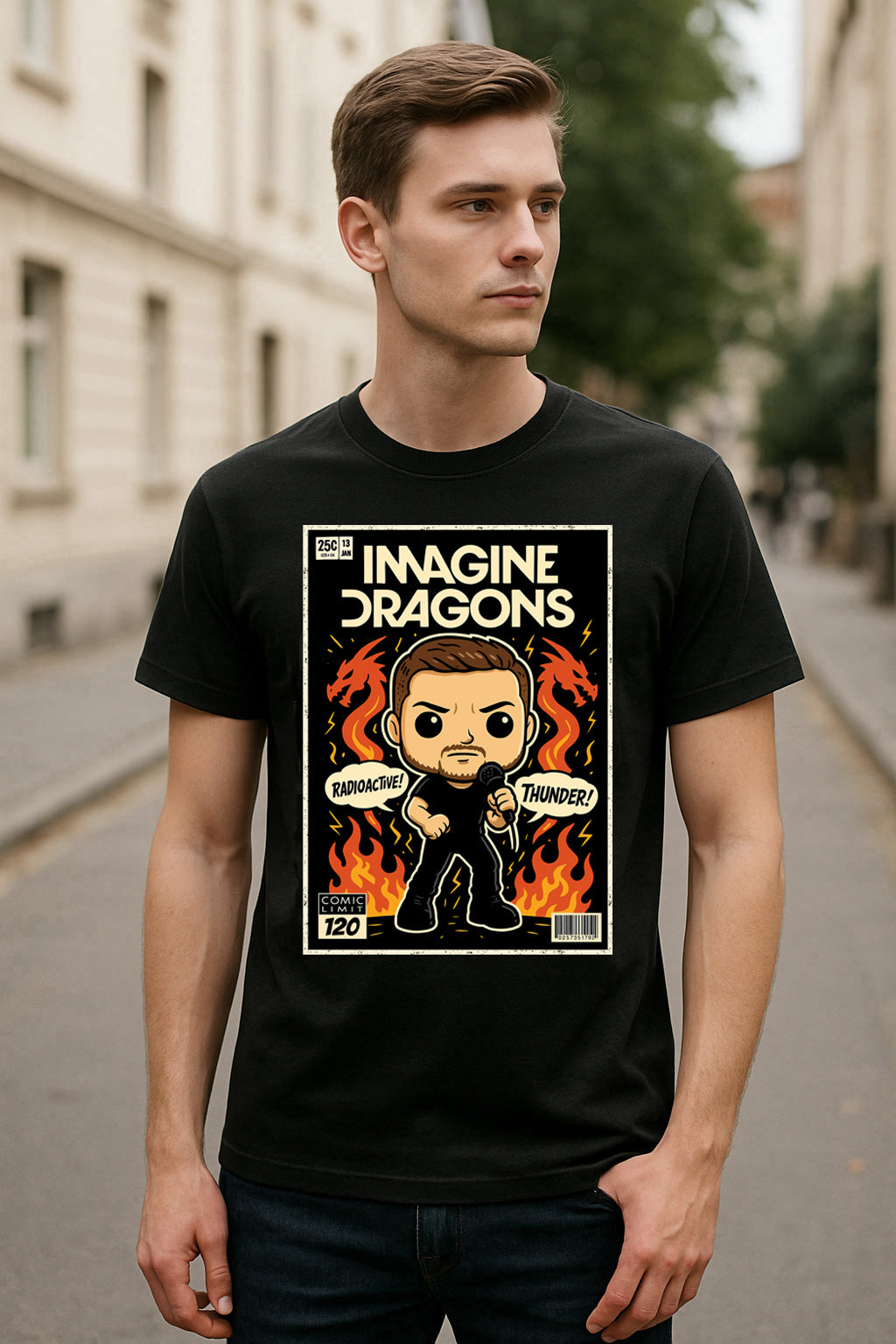 Imagine Dragons Unisex T-Shirt – “Radioactive” & “Thunder” Cartoon Pop Art Fan Graphic Tee