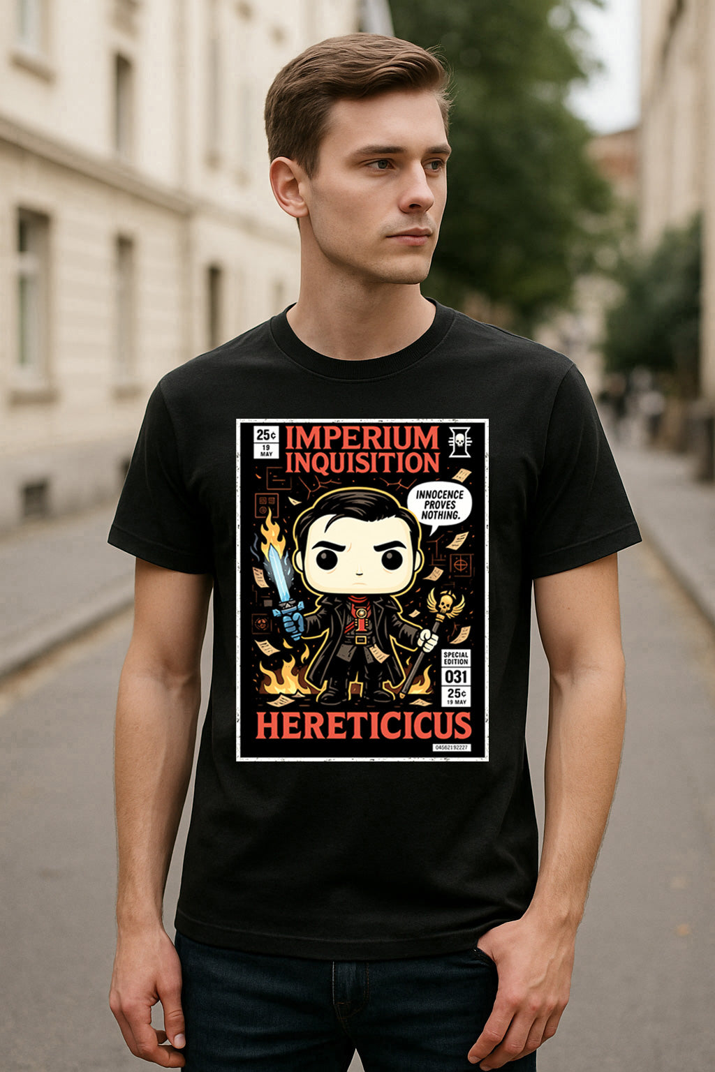 Warhammer 40K Imperium Inquisition Unisex T-Shirt – “Innocence Proves Nothing” Sci-Fi Tee