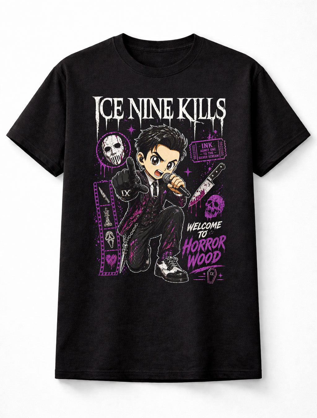 Ice Nine Kills INK Horror Metalcore Band Graphic T-Shirt Welcome To Horrorwood Silver Scream Music Fan Tee Adult & Kids Unisex T-Shirt