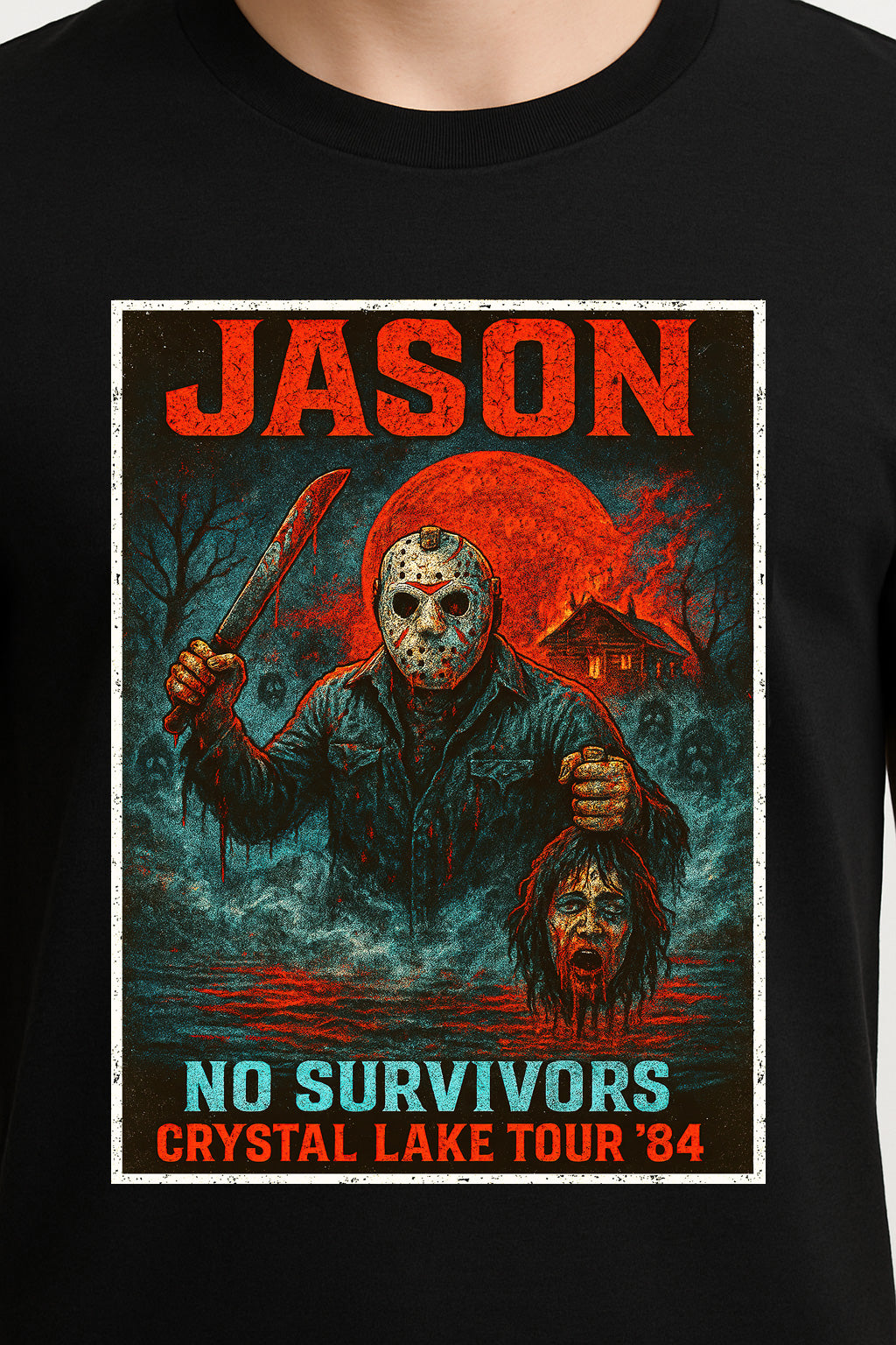Jason Voorhees "No Survivors" Crystal Lake Tour ’84 T-Shirt – Classic Friday the 13th Horror Tee