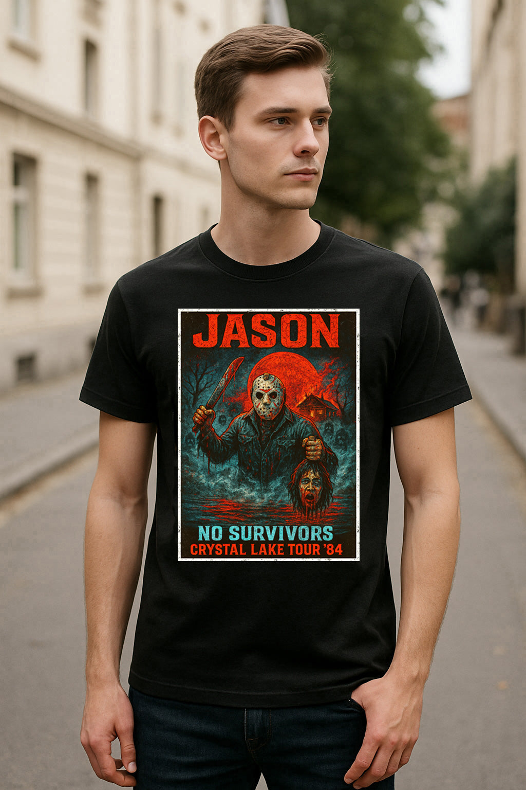 Jason Voorhees "No Survivors" Crystal Lake Tour ’84 T-Shirt – Classic Friday the 13th Horror Tee