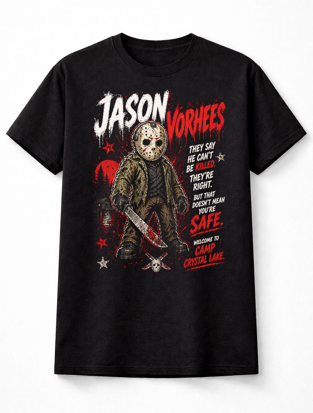 Jason Voorhees Friday the 13th Horror Movie Killer Graphic Tee Slasher Villain Shirt Unisex Adults & Kids T-Shirt