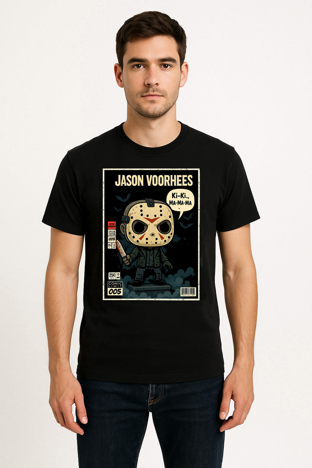 Jason Voorhees “Ki-Ki, Ma-Ma-Ma” Comic Style T-Shirt – Friday the 13th Slasher Tee