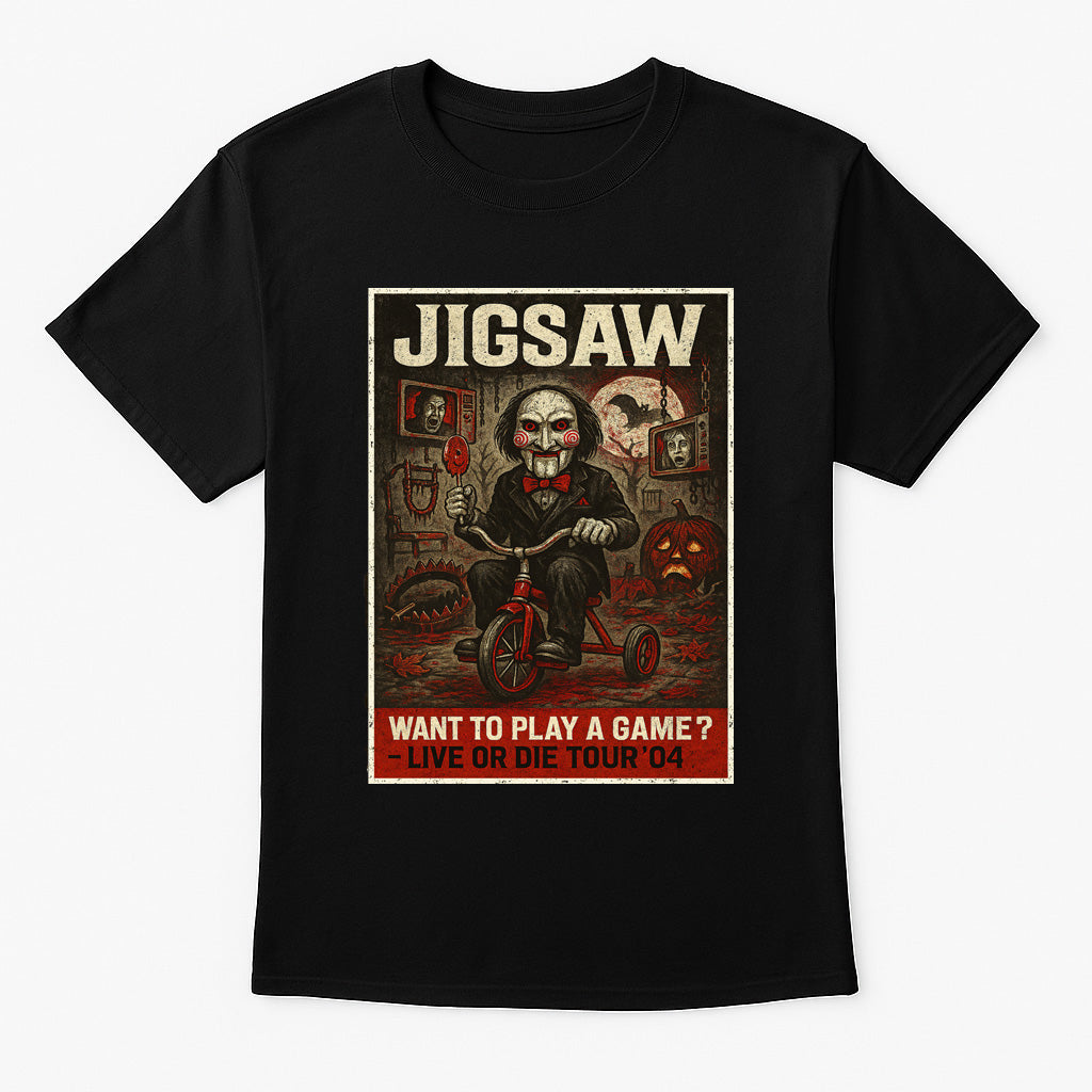 Jigsaw “Want to Play a Game?” Live or Die Tour ’04 T-Shirt – Saw Horror Movie Tee