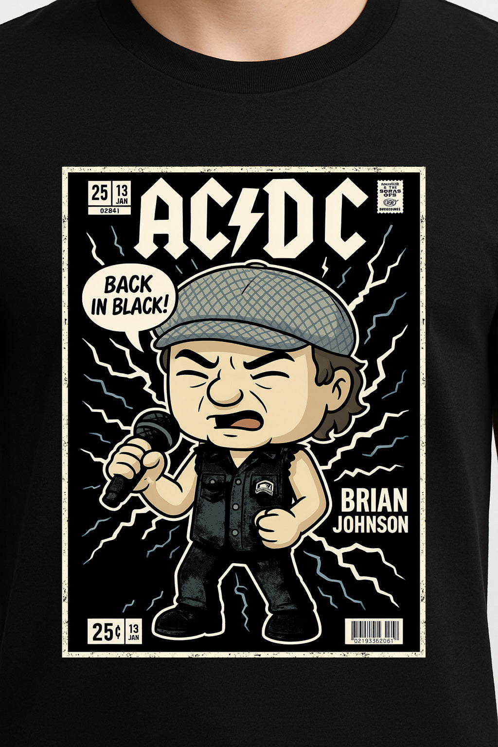AC/DC “Back In Black” Unisex T-Shirt – Classic Rock Legend Band Comic Style Tribute Tee