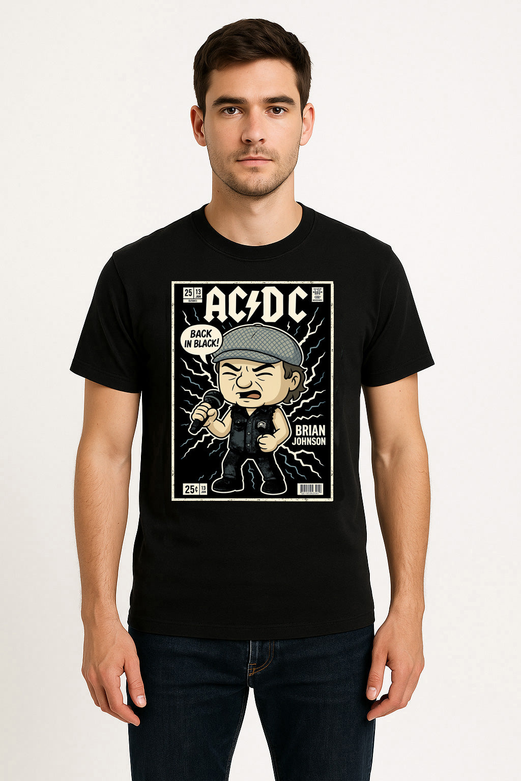 AC/DC “Back In Black” Unisex T-Shirt – Classic Rock Legend Band Comic Style Tribute Tee