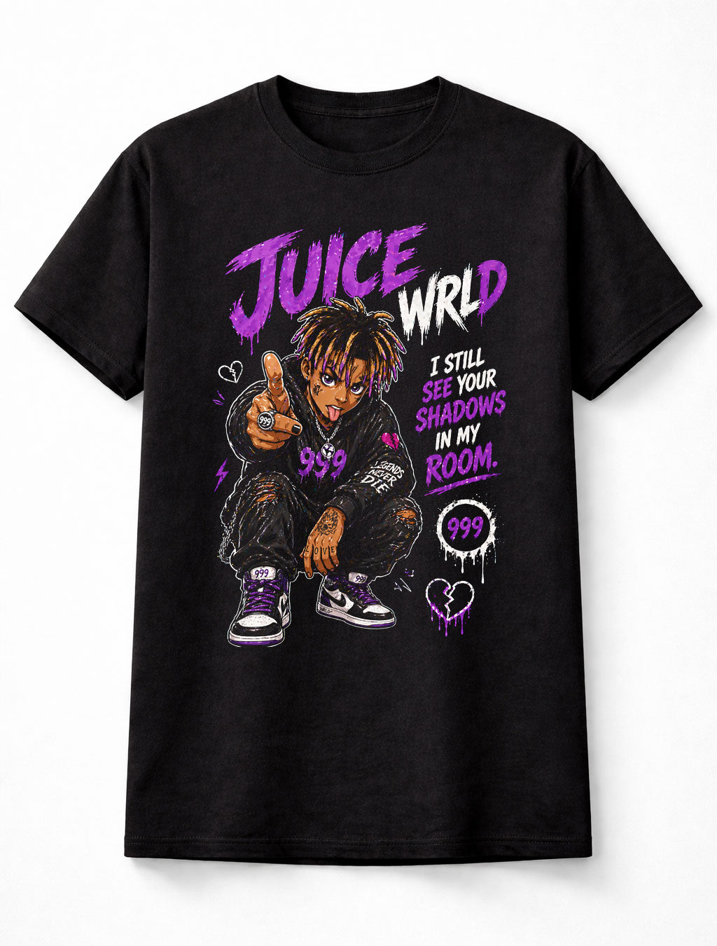 Juice WRLD 999 Graphic T-Shirt Rap Music Fan Tee Hip Hop Streetwear Unisex Shirt I Still See Your Shadows Design Adult & Kids Unisex T-Shirt