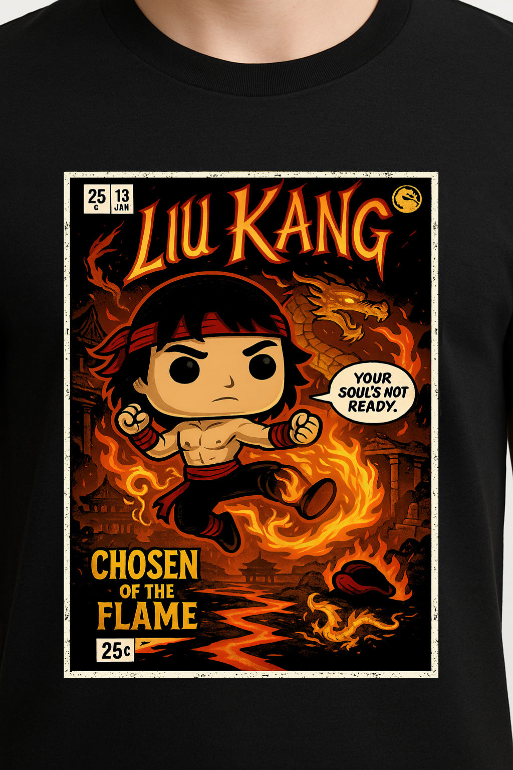 Mortal Kombat Liu Kang “Chosen of the Flame” Unisex T-Shirt – Fire Dragon Warrior Tee