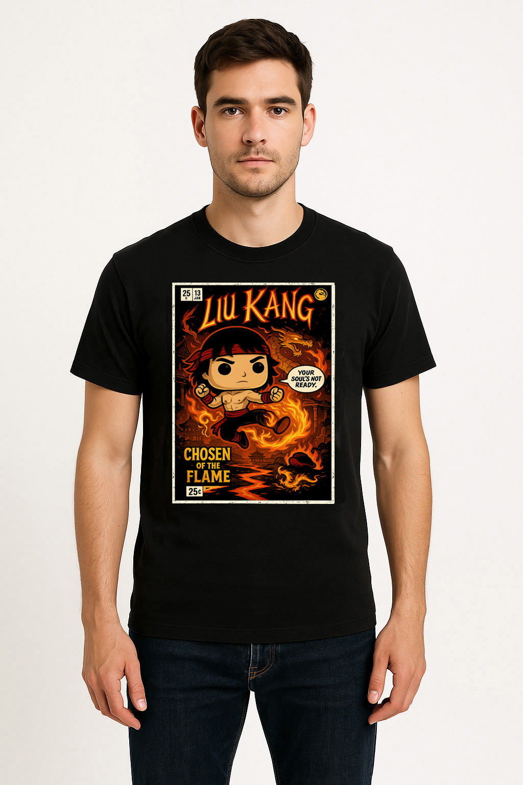 Mortal Kombat Liu Kang “Chosen of the Flame” Unisex T-Shirt – Fire Dragon Warrior Tee