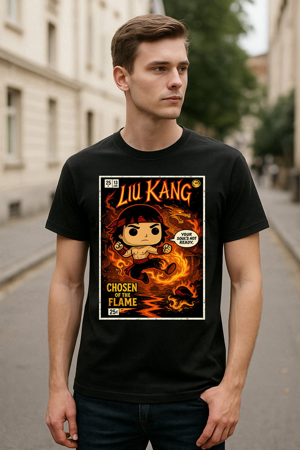Mortal Kombat Liu Kang “Chosen of the Flame” Unisex T-Shirt – Fire Dragon Warrior Tee