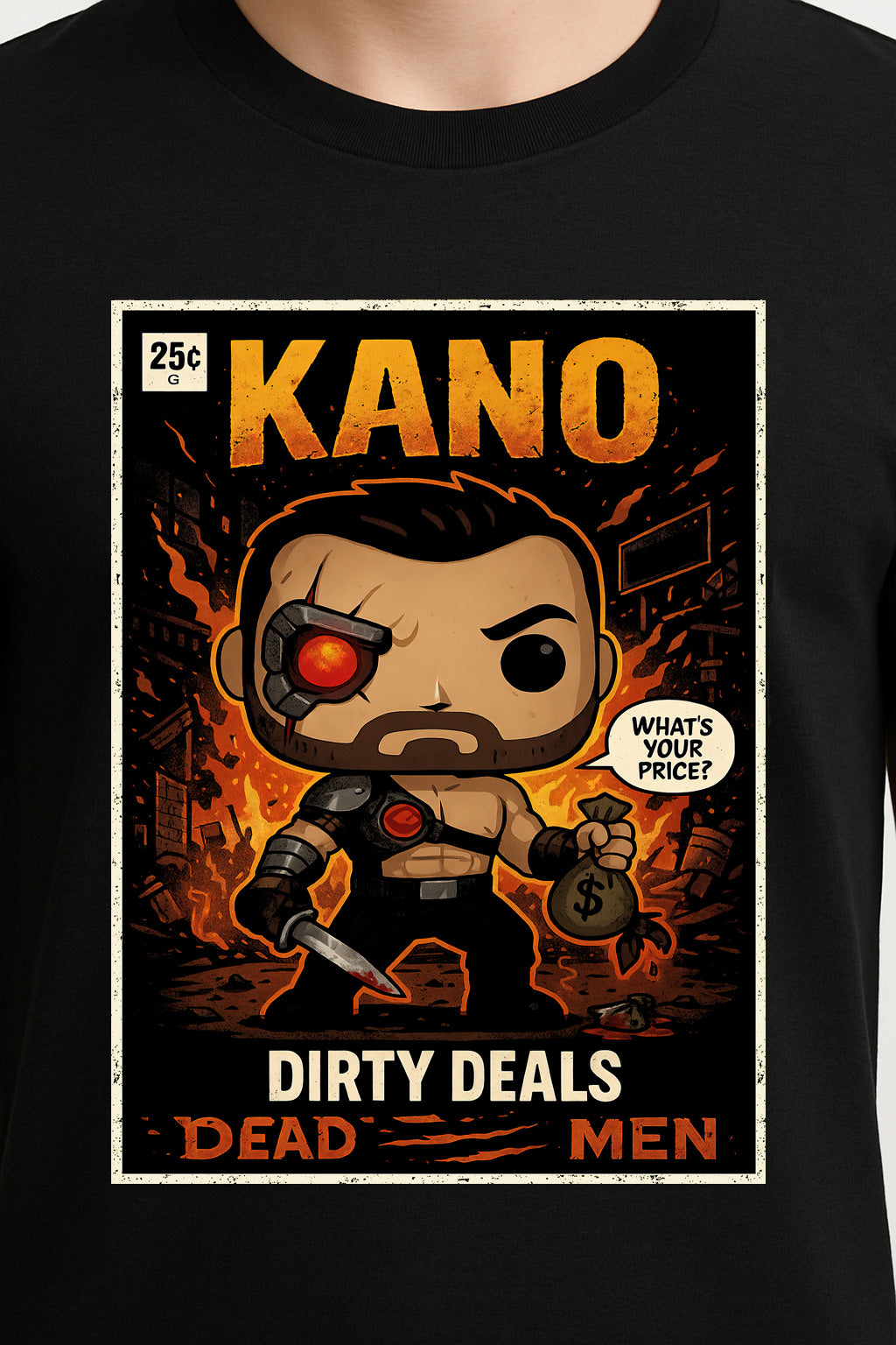 Mortal Kombat Kano “Dirty Deals” Unisex T-Shirt – Black Dragon Mercenary Fighting Game Tee