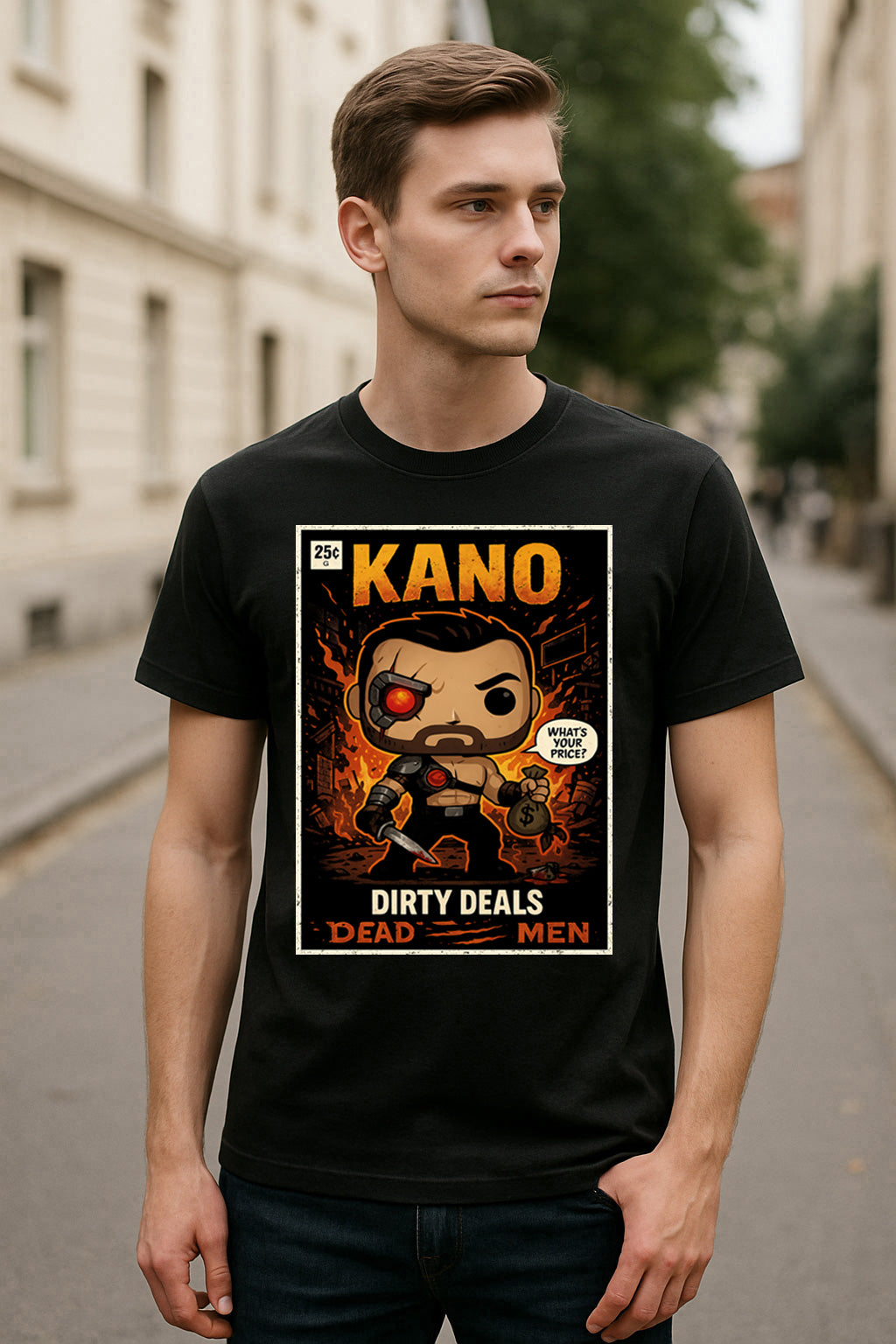 Mortal Kombat Kano “Dirty Deals” Unisex T-Shirt – Black Dragon Mercenary Fighting Game Tee
