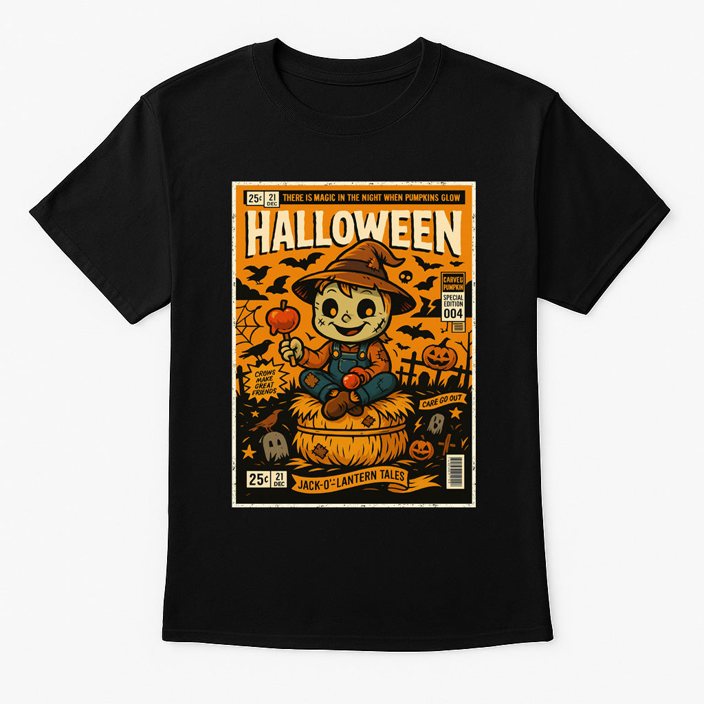 Jack-O’-Lantern Tales Unisex T-Shirt Retro Halloween Scarecrow Tee