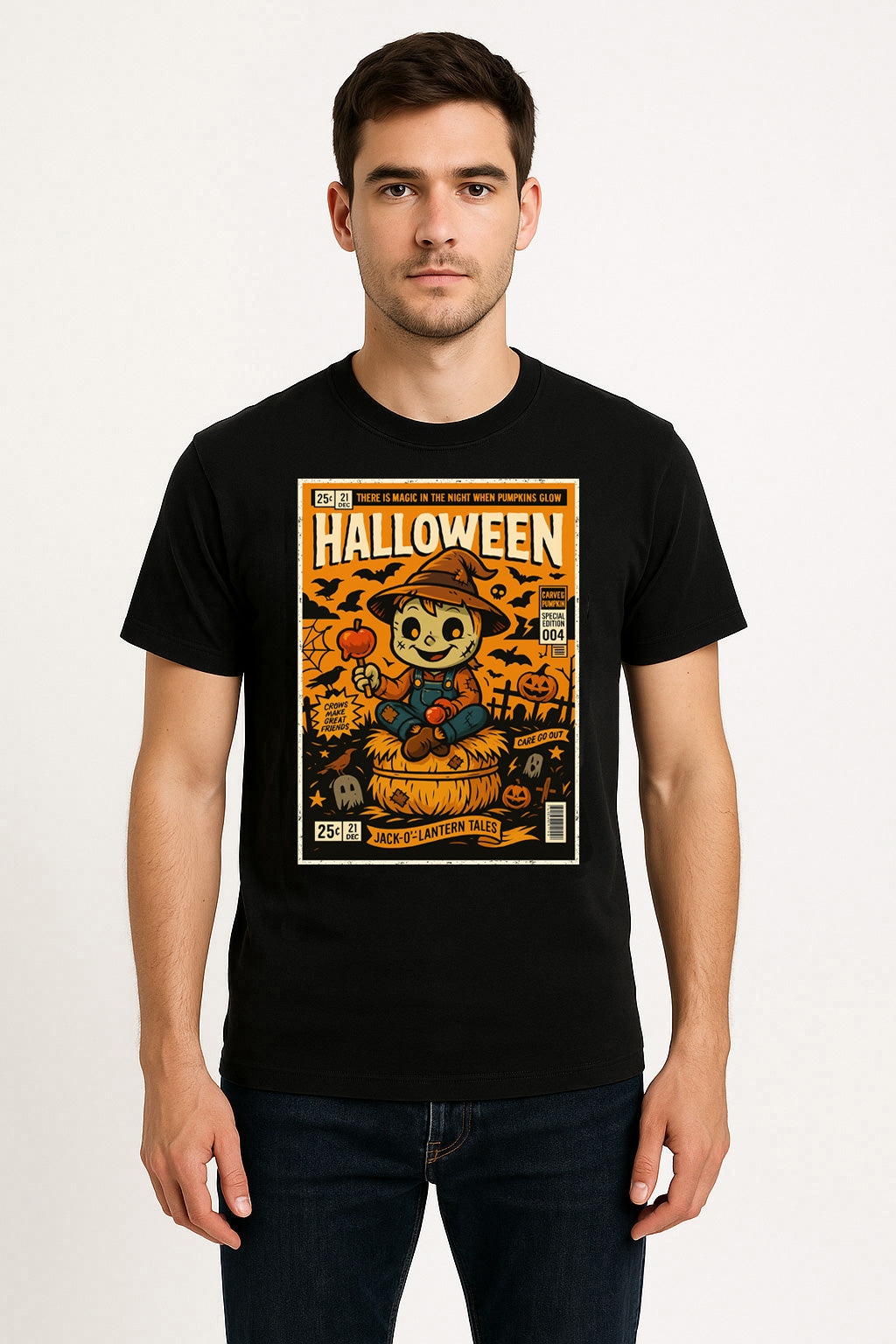 Jack-O’-Lantern Tales Unisex T-Shirt Retro Halloween Scarecrow Tee
