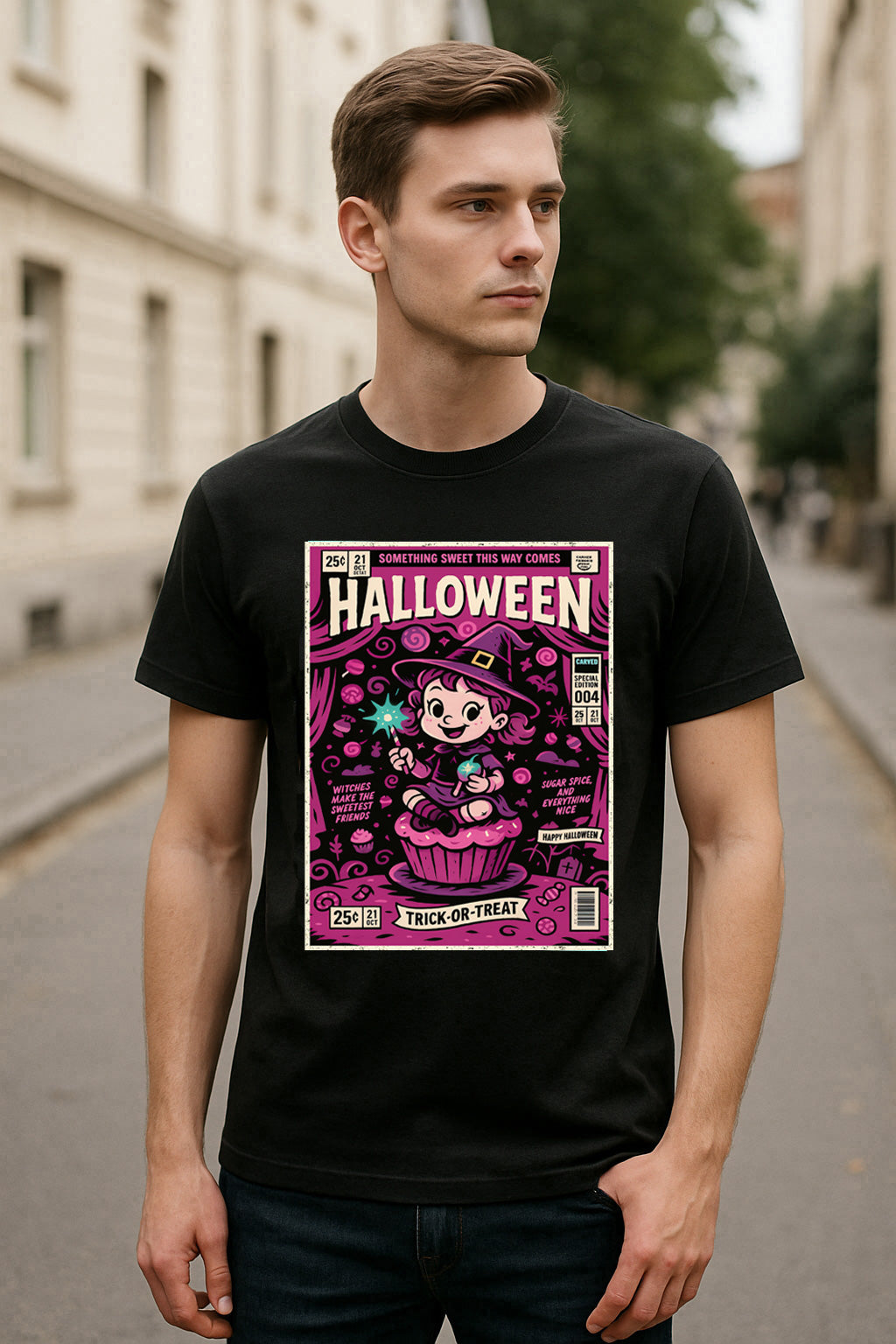 Trick-or-Treat Witch Unisex T-Shirt Retro Halloween Sweet Tee
