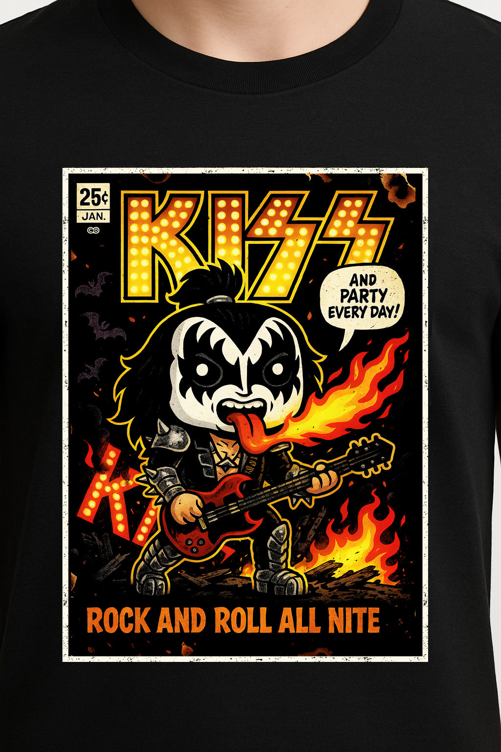 KISS “Rock and Roll All Nite” Unisex T-Shirt – Comic Style Pop Art Band Graphic Tee