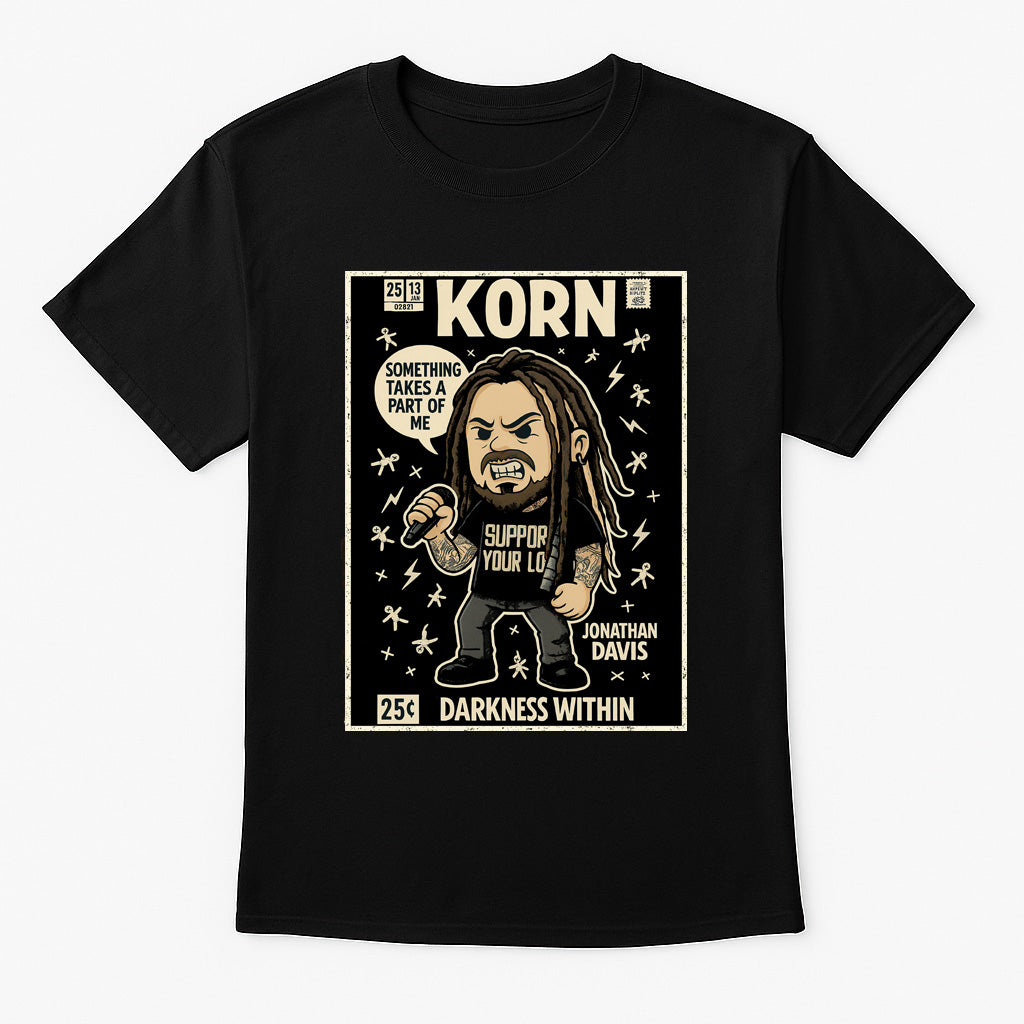 Korn “Darkness Within” Unisex T-Shirt – Comic Style Pop Art Nu Metal Band Graphic Tee