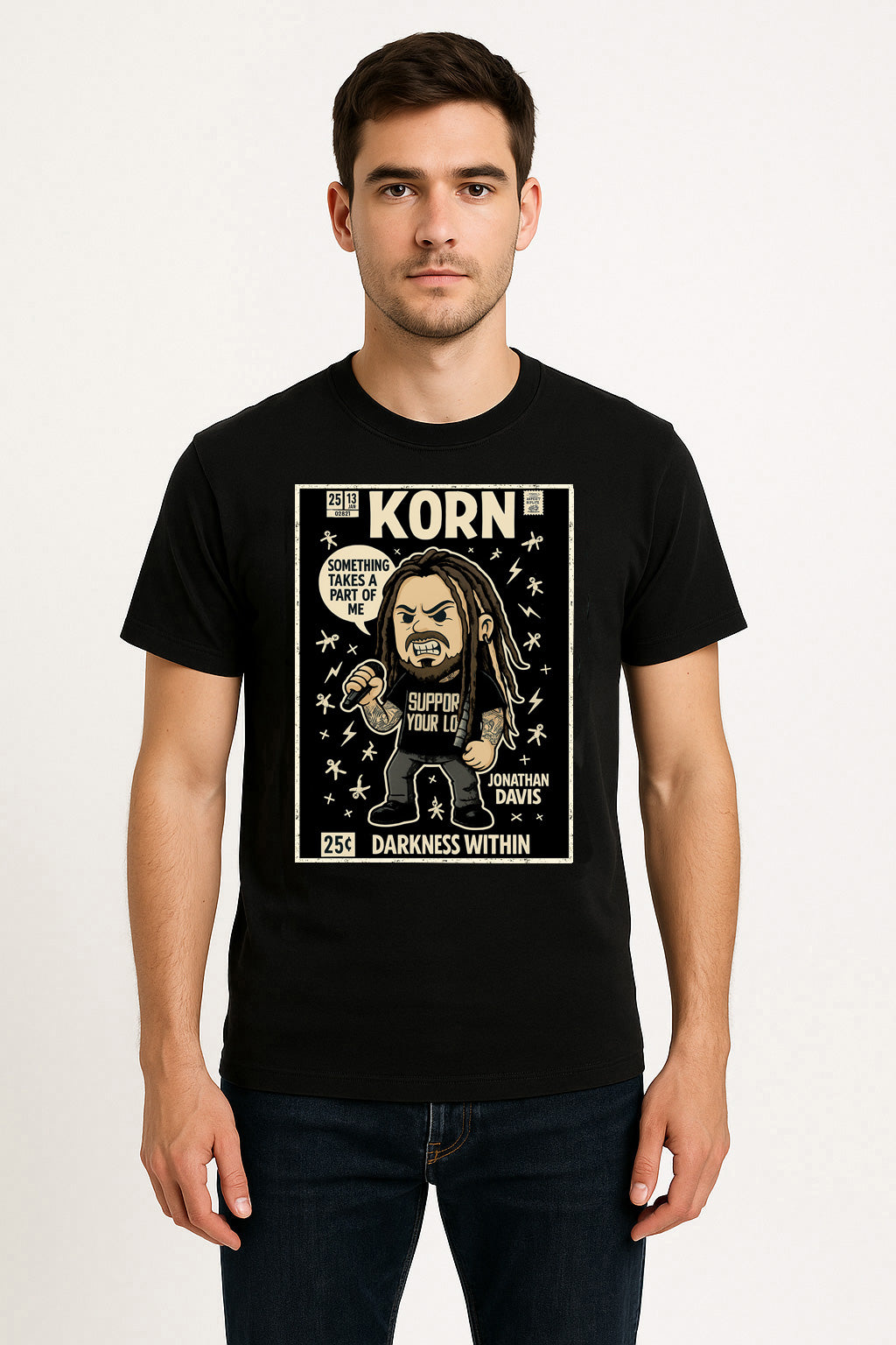 Korn “Darkness Within” Unisex T-Shirt – Comic Style Pop Art Nu Metal Band Graphic Tee