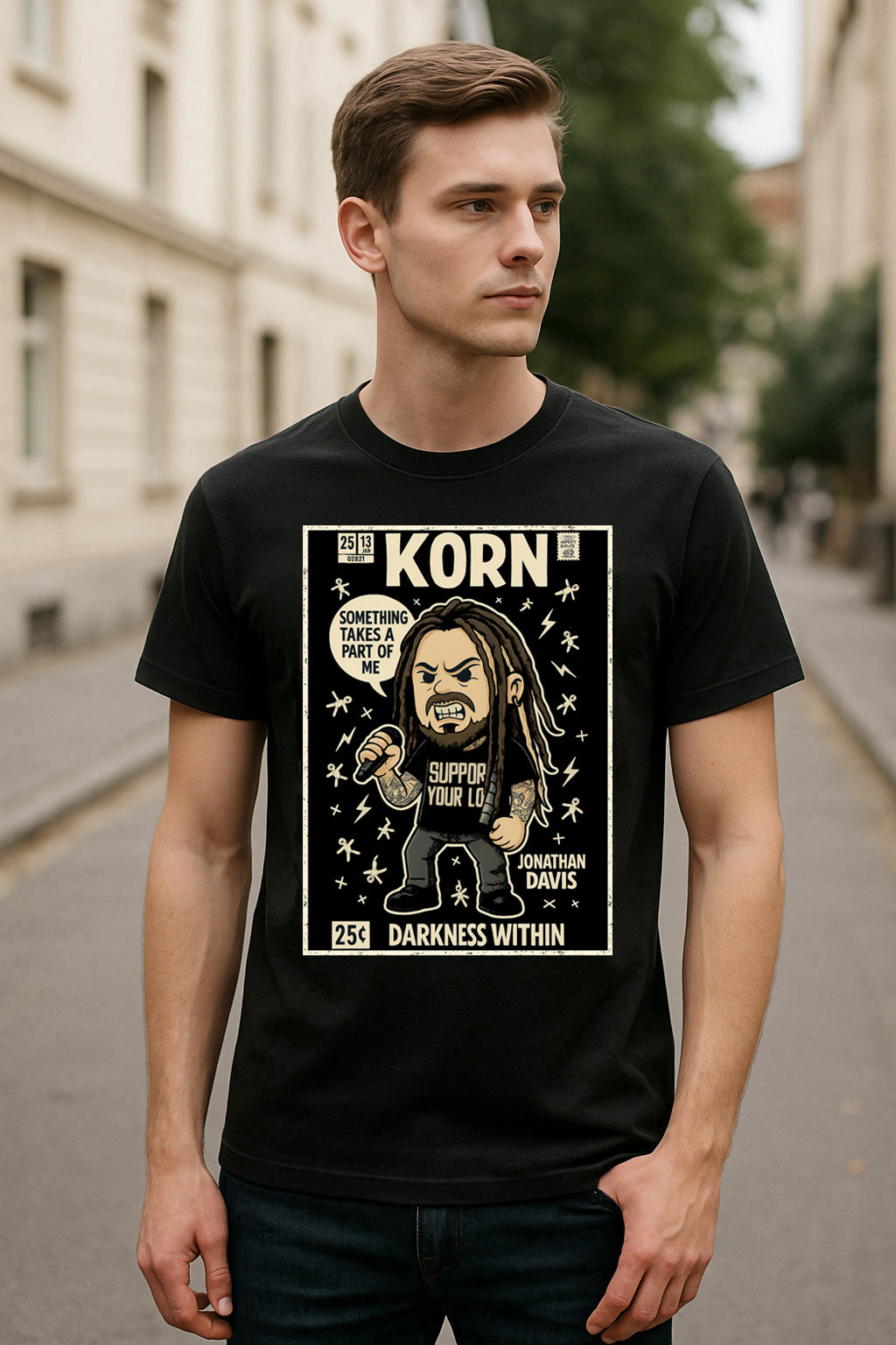 Korn “Darkness Within” Unisex T-Shirt – Comic Style Pop Art Nu Metal Band Graphic Tee
