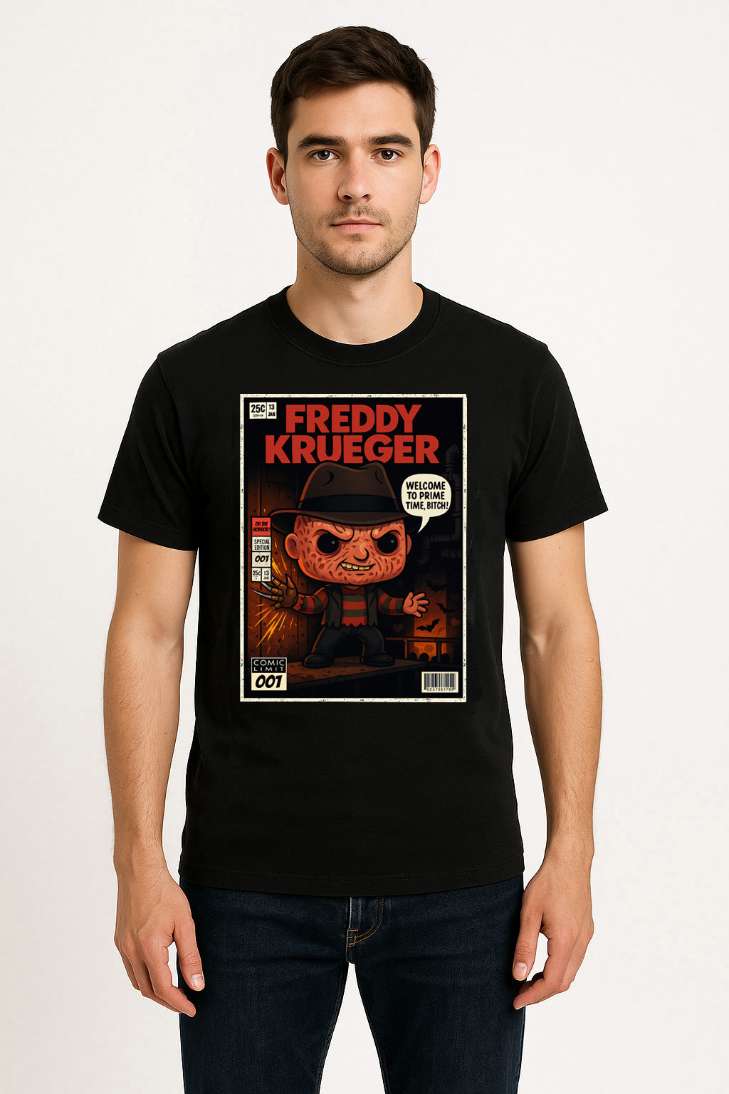 Freddy Krueger “Prime Time” Comic Graphic Tee – Nightmare on Elm Street Horror T-Shirt