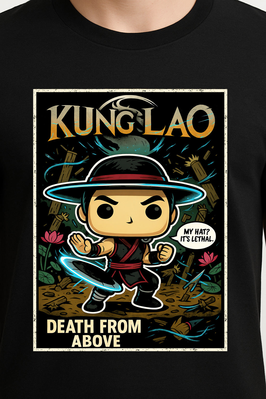 Mortal Kombat Kung Lao “Death From Above” Unisex T-Shirt – Lethal Hat Warrior Fighter Tee
