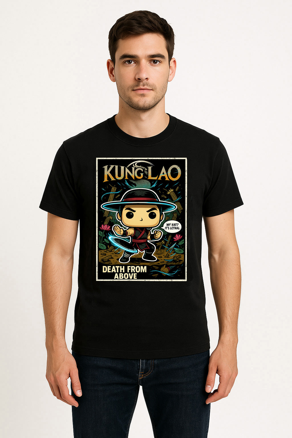 Mortal Kombat Kung Lao “Death From Above” Unisex T-Shirt – Lethal Hat Warrior Fighter Tee