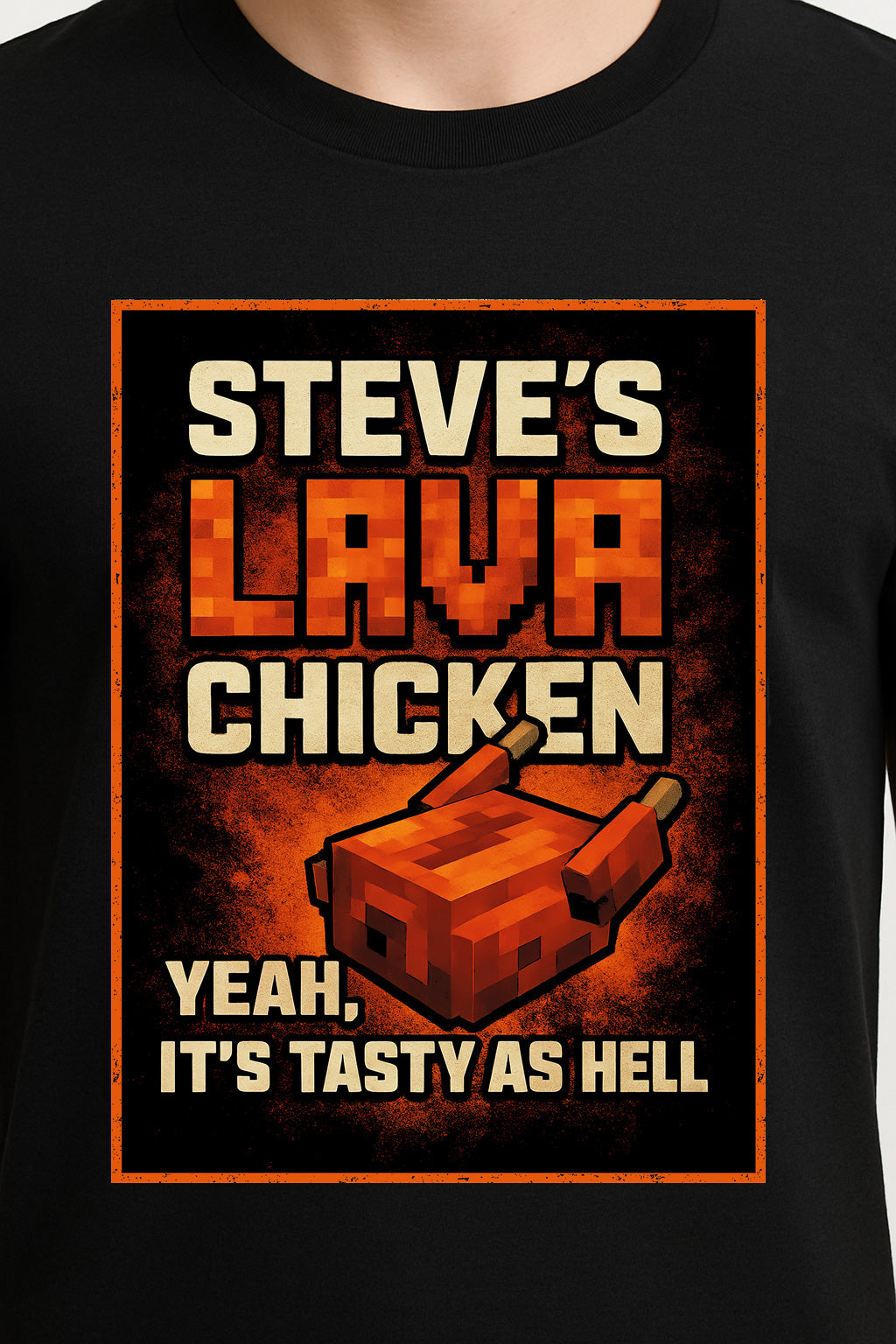 Steve’s Lava Chicken Unisex T-Shirt – Pixel Chef “Tasty as Hell” Minecraft Graphic Tee