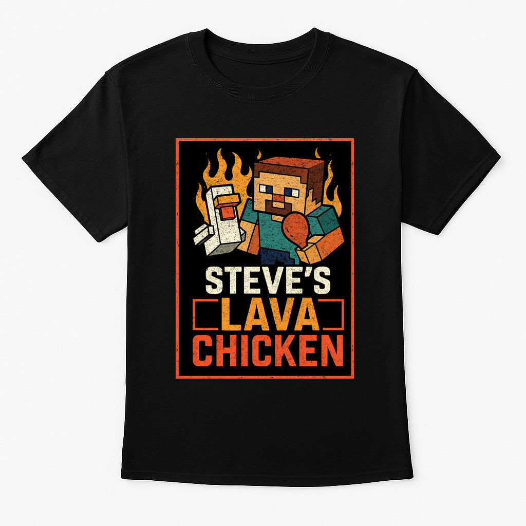 Steve’s Lava Chicken Unisex T-Shirt – Minecraft Pixel Chef Blocky Design Graphic Tee