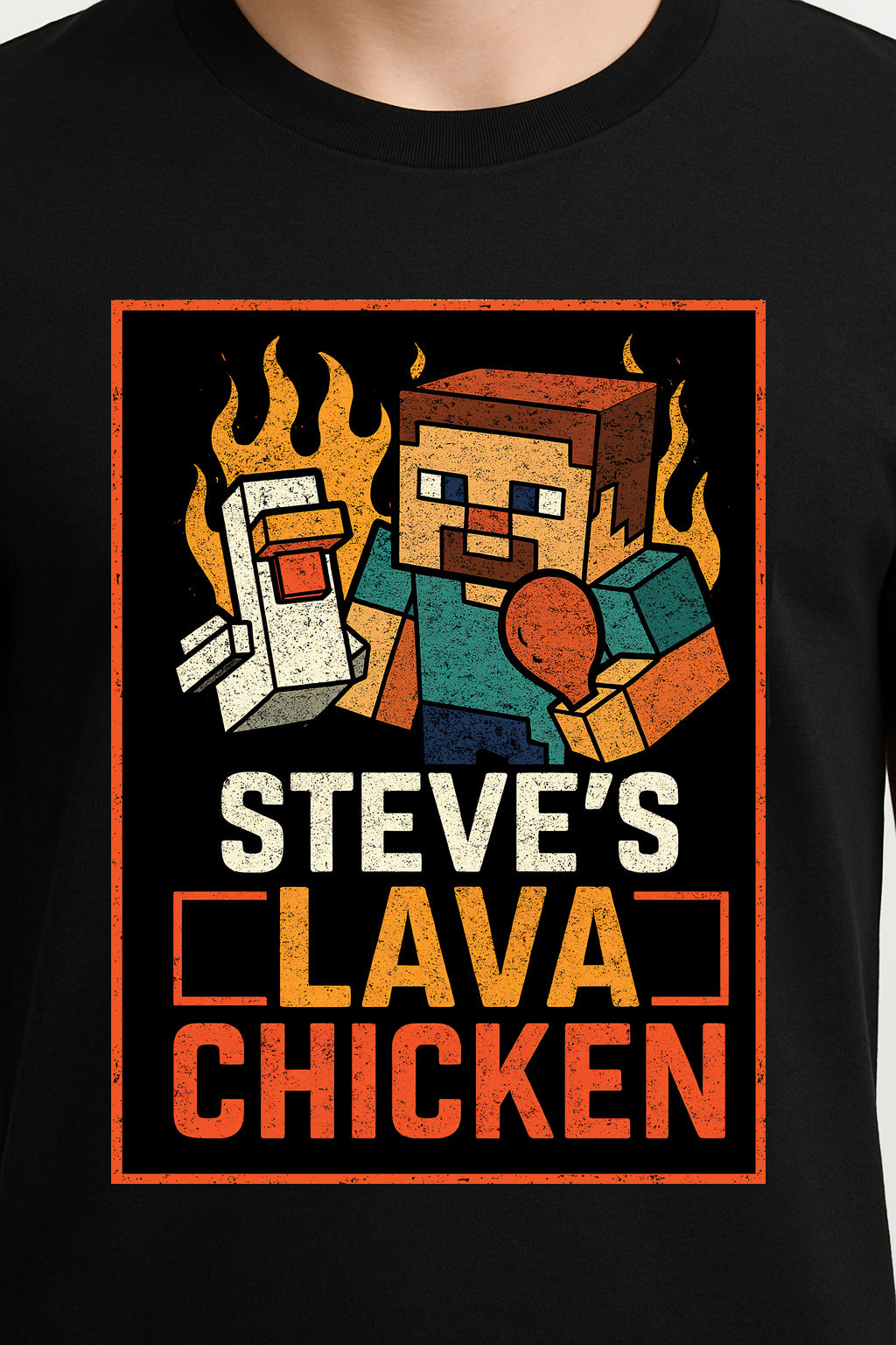 Steve’s Lava Chicken Unisex T-Shirt – Minecraft Pixel Chef Blocky Design Graphic Tee