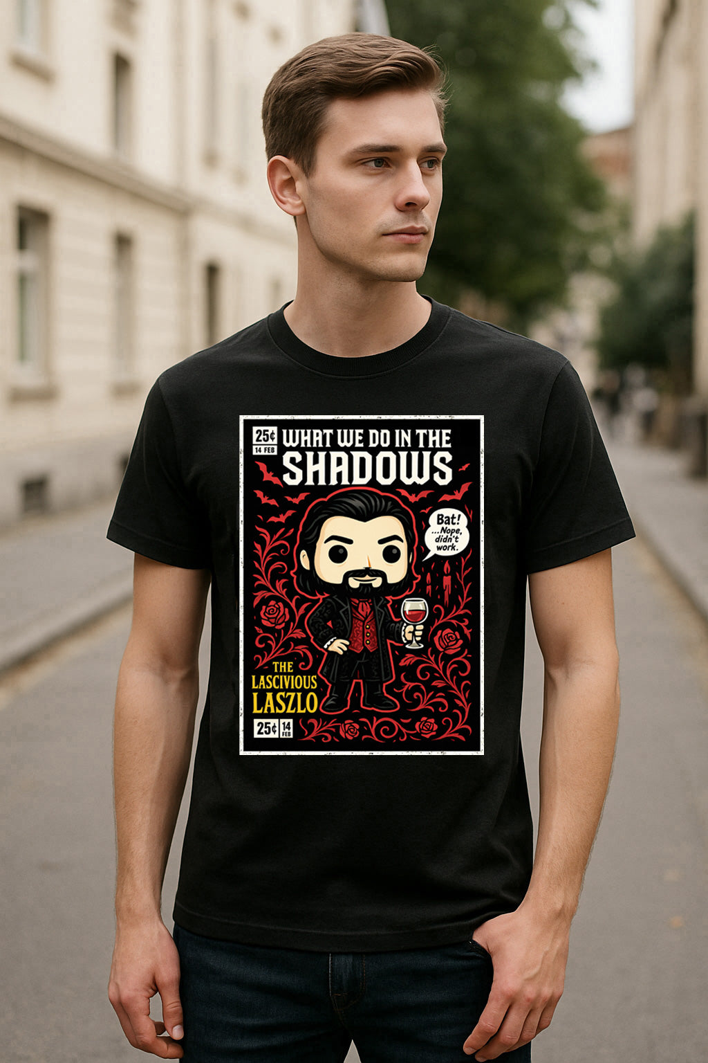What We Do in the Shadows Laszlo Unisex T-Shirt – Gothic Vampire Comedy Pop Art Tee