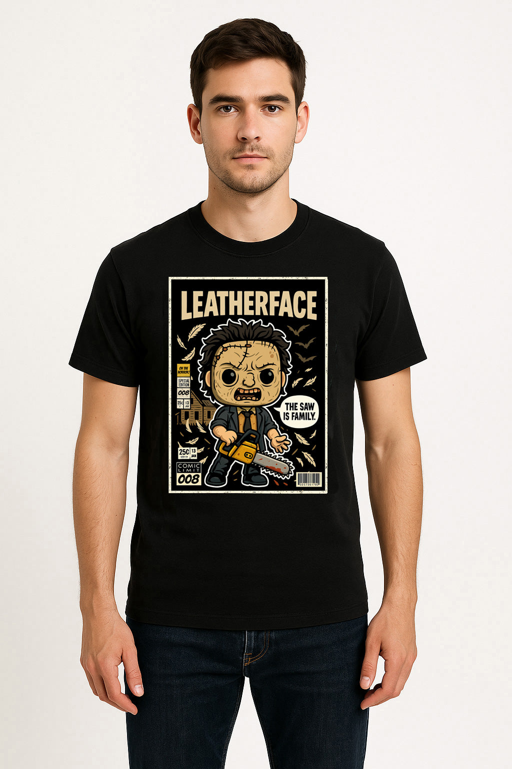 Leatherface Unisex Comic T-Shirt – Texas Chainsaw Horror Icon Classic Slasher Tee