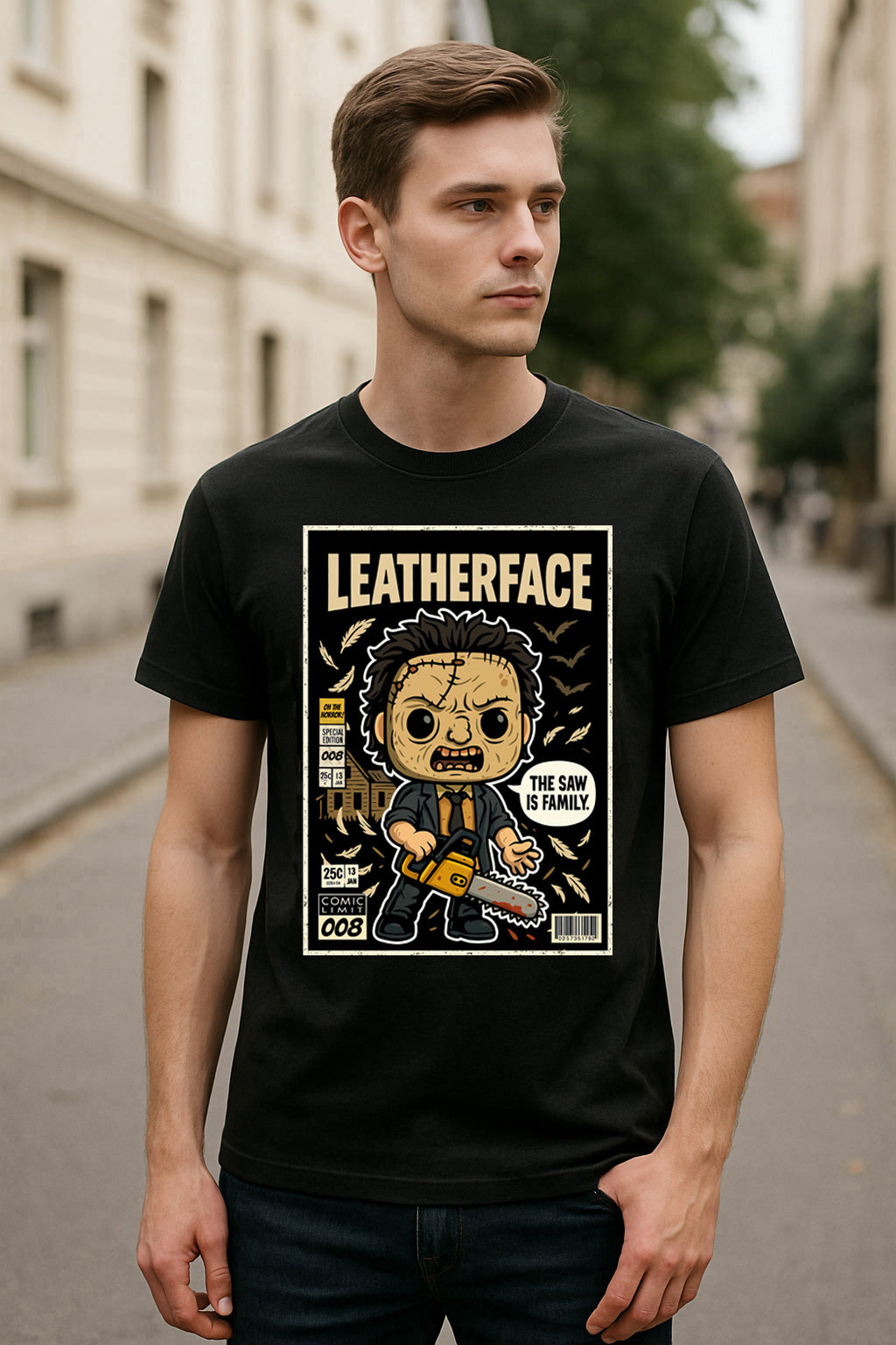 Leatherface Unisex Comic T-Shirt – Texas Chainsaw Horror Icon Classic Slasher Tee