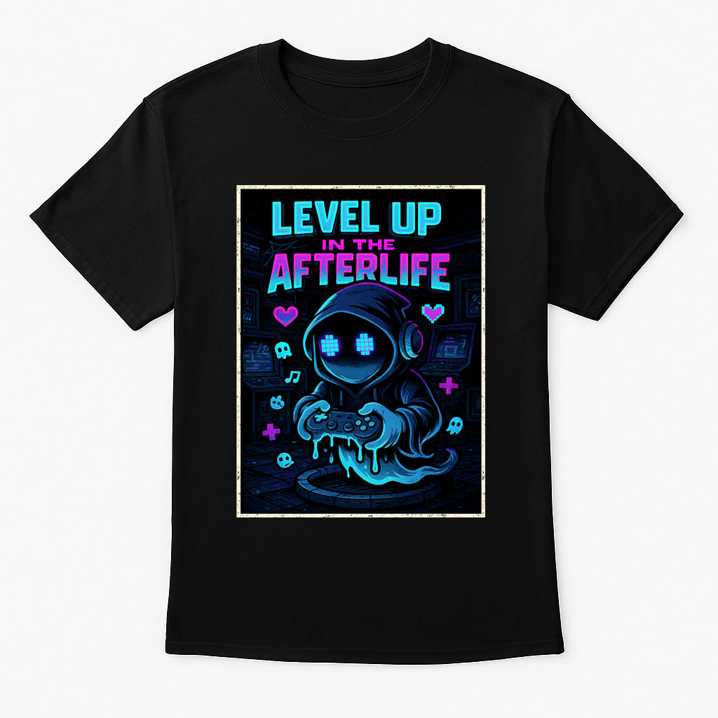 Level Up in the Afterlife Unisex T-Shirt Gamer Reaper Neon Tee