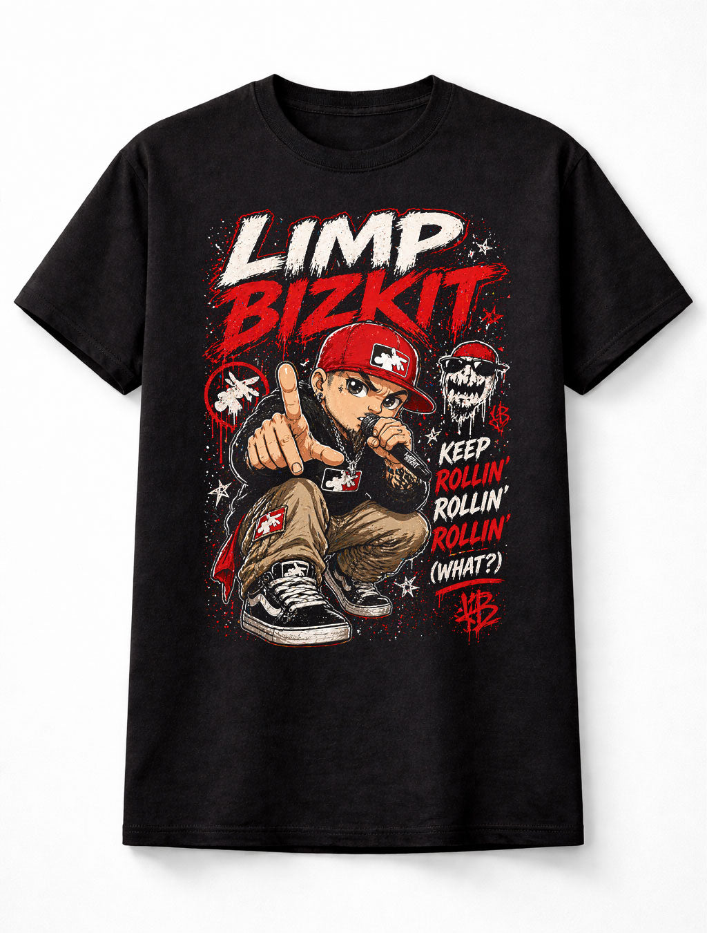 Limp Bizkit Rollin Graphic T-Shirt Nu Metal Rap Rock Tee Streetwear Style Band Inspired Shirt Red Black Urban Hip Hop Adults & Kids Unisex T-Shirt