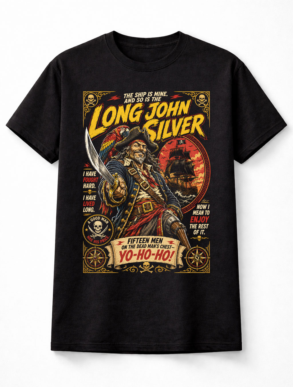 Long John Silver Pirate Captain Treasure Island Graphic Unisex T-Shirt