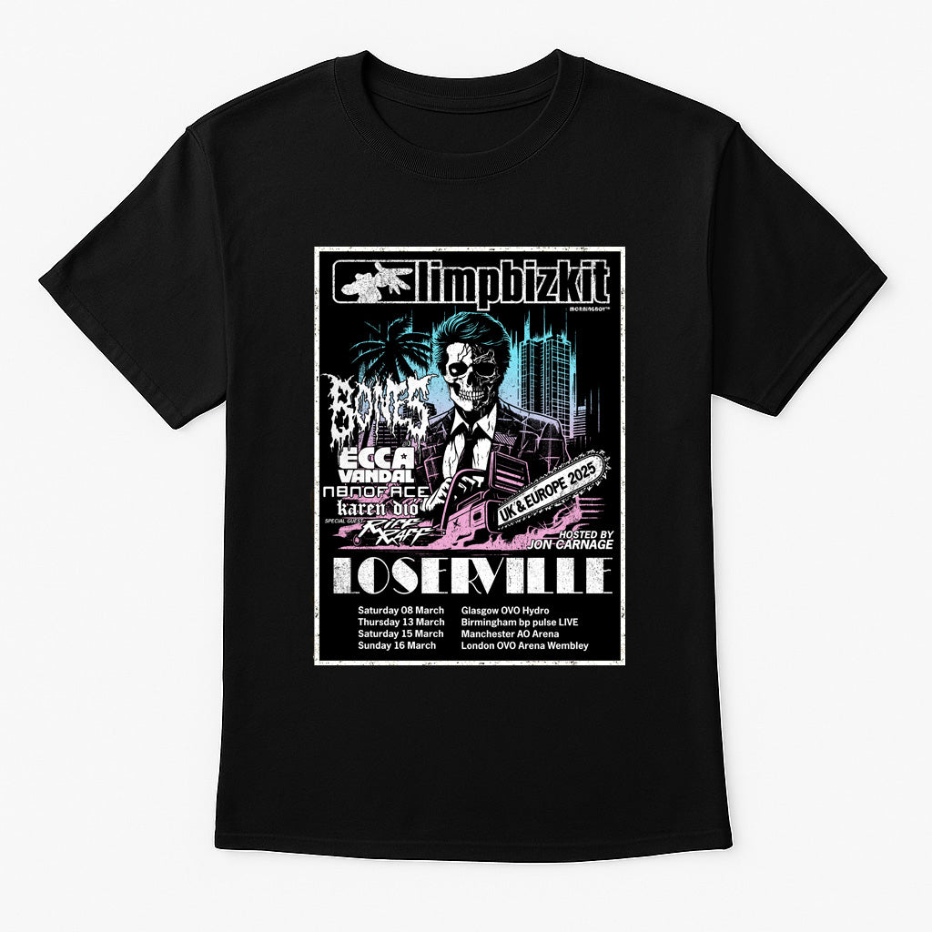 Limp Bizkit “Loserville Tour 2025” Unisex T-Shirt – UK & Europe Nu Metal Concert Poster Tee