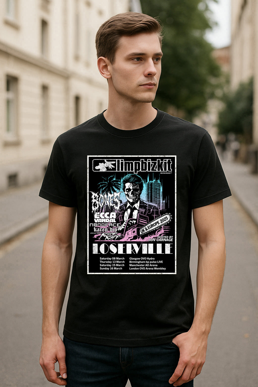 Limp Bizkit “Loserville Tour 2025” Unisex T-Shirt – UK & Europe Nu Metal Concert Poster Tee