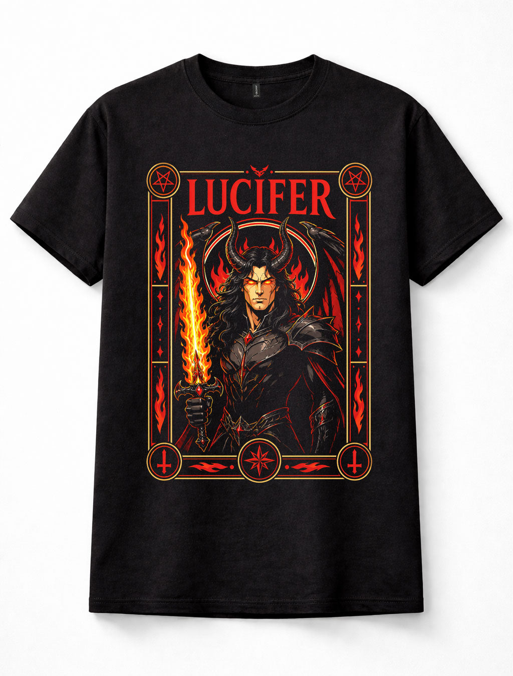 Lucifer Fallen Angel Demon Fire Sword Gothic Dark Fantasy Unisex T-Shirt