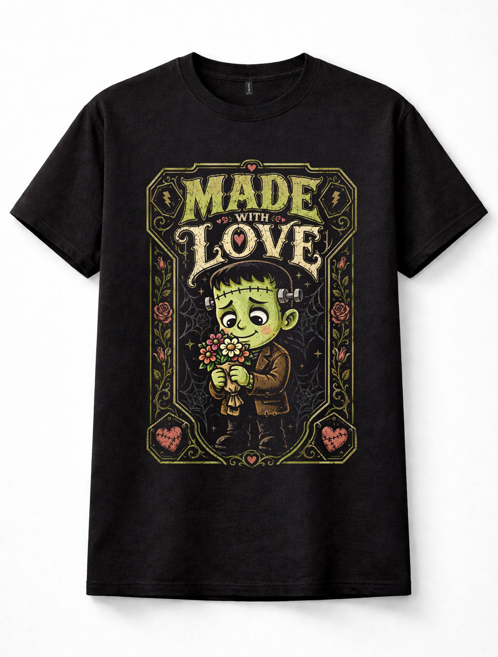 Made With Love Cute Frankenstein Monster Gothic Romance Unisex T-Shirt