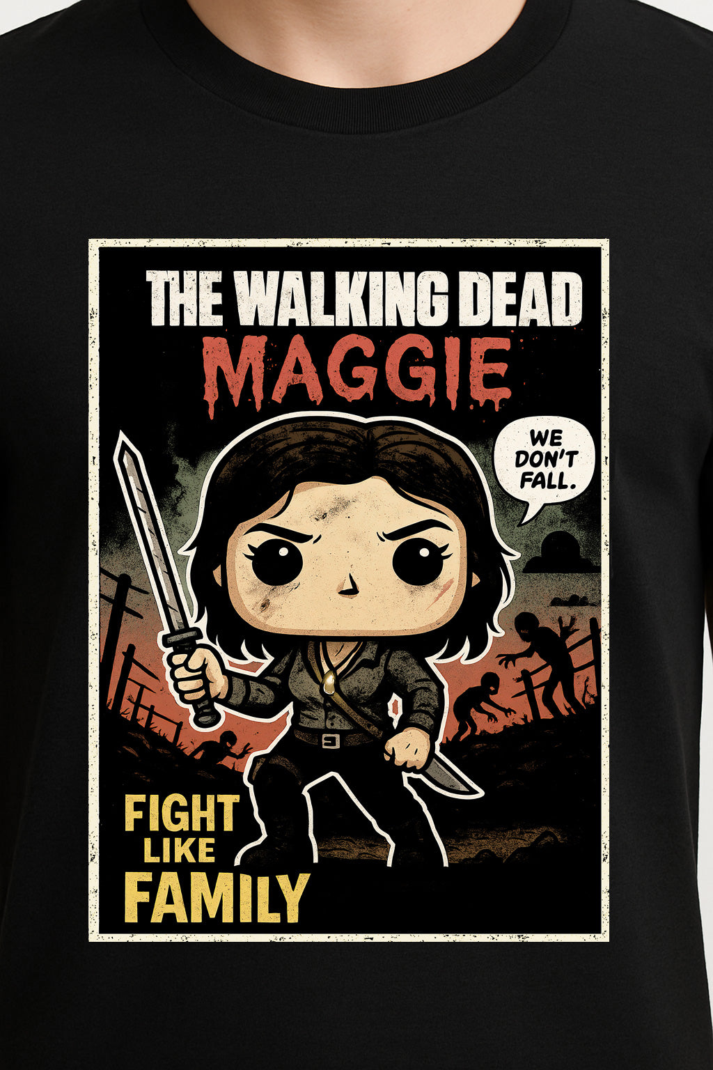 The Walking Dead “Fight Like Family” Maggie Graphic Tee – Comic Style Survivor T-Shirt