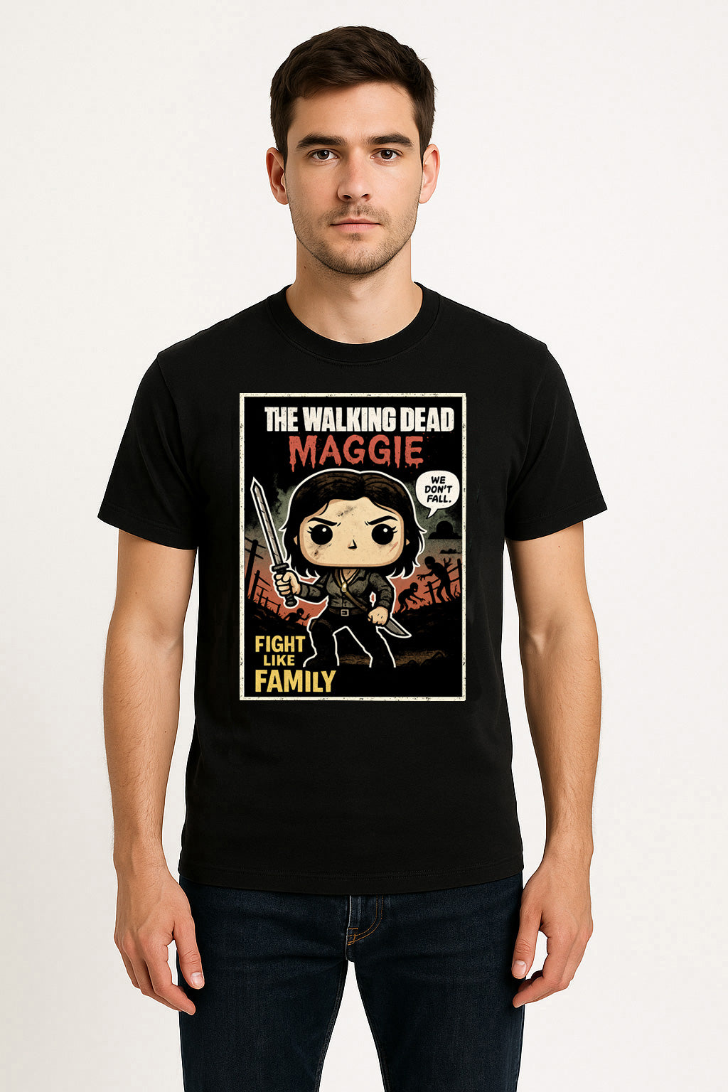 The Walking Dead “Fight Like Family” Maggie Graphic Tee – Comic Style Survivor T-Shirt